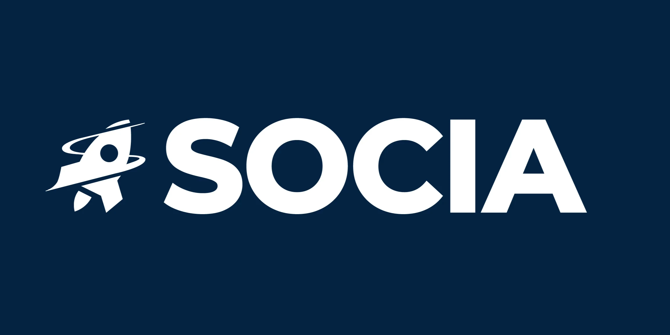 SOCIA brand logo lockup on the company navy background
